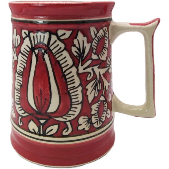 India Meets India Ceramic Beer Mug 500 ML Handicraft By Awarded Indian Artisan (1, Red)