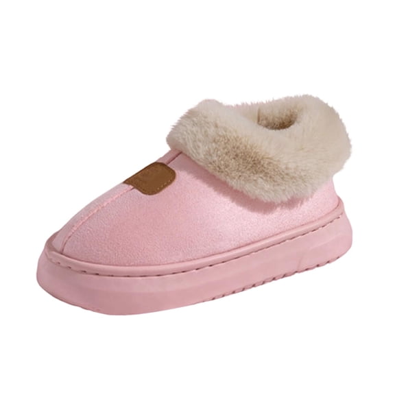 Xfvqtps Fluffy Slippers for Women Winter Warm Lined Suede Flatform Mini Boots Slip on Furry Cozy Short Ankle Shoes Indoor and Outdoor Plush Shoes