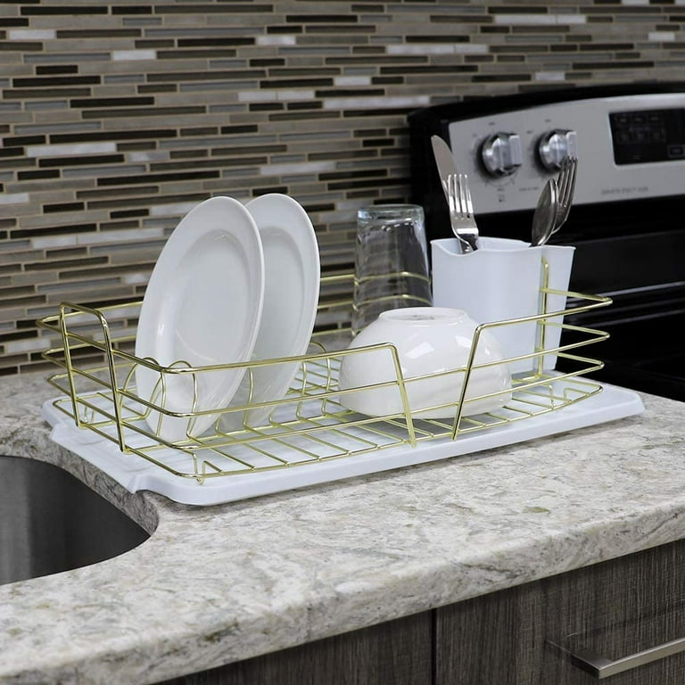 Tomorotec Never Rust Aluminum Dish Rack and Drain Board with Rose Gold