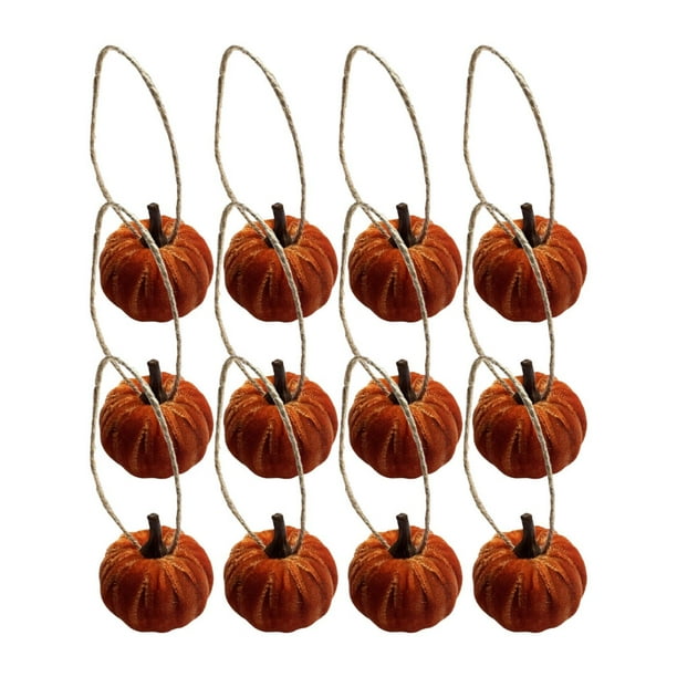 Paquete de 12 calabazas artificiales de terciopelo, calabazas falsas, para centros de mesa de boda, Con cordón