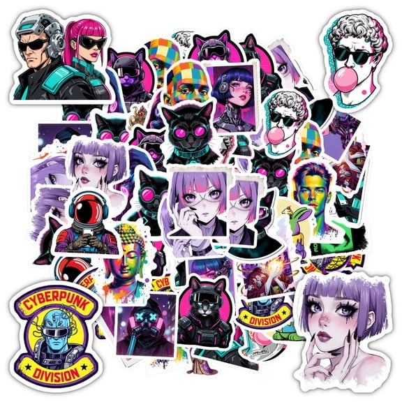 35pcs Cyber Stickers Stationery Stickers Retro Animals Graffiti Stickers for Phone Laptop Suitcase