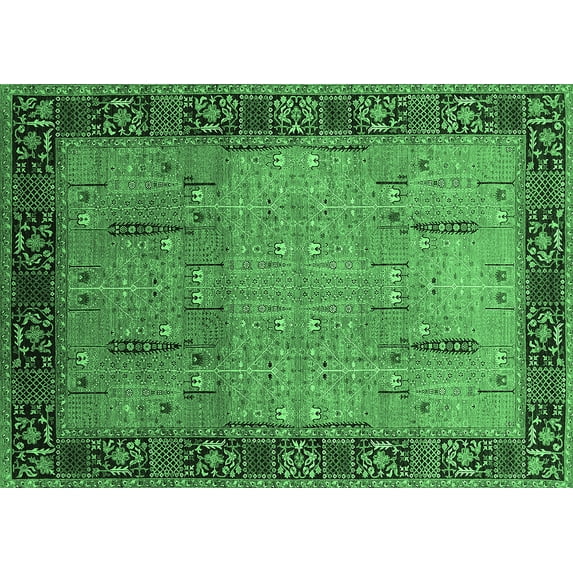 Ahgly Company Indoor Rectangle Oriental Emerald Green Traditional Area Rugs, 7' x 10'