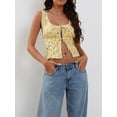 thumbnail image 6 of Yunliwuli Women's Crop Tank Tops Slim Floral Print Square Neck Open Front Tie-Up Backless Sleeveless Shirt for Summer, 6 of 9