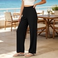 thumbnail image 3 of Lmueinov Wide Leg Pants for Woman Elastic High Waisted Straight Leg Trousers with Pockets Solid Color Loose Fit Breathable Long Pants for All-Season, 3 of 8
