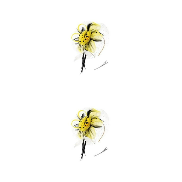 Jumpingount Tocado Vintage para mujer, velo de malla, tocado, horquilla para el pelo para mujer, tocado para el pelo, boda, fiesta, Club, iglesia, blanco amarillo negro 2piezas