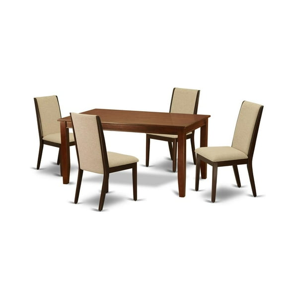 East West Furniture Dining Room Set Mahogany, DULA5-MAH-04