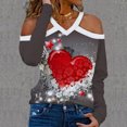 thumbnail image 3 of Día de San Valentín Moda Mujer Casual Manga larga Fuera del hombro Halter Cuello en V Corazón Estampado Top Blusa Pompotops  FGAJ13390, 3 of 5