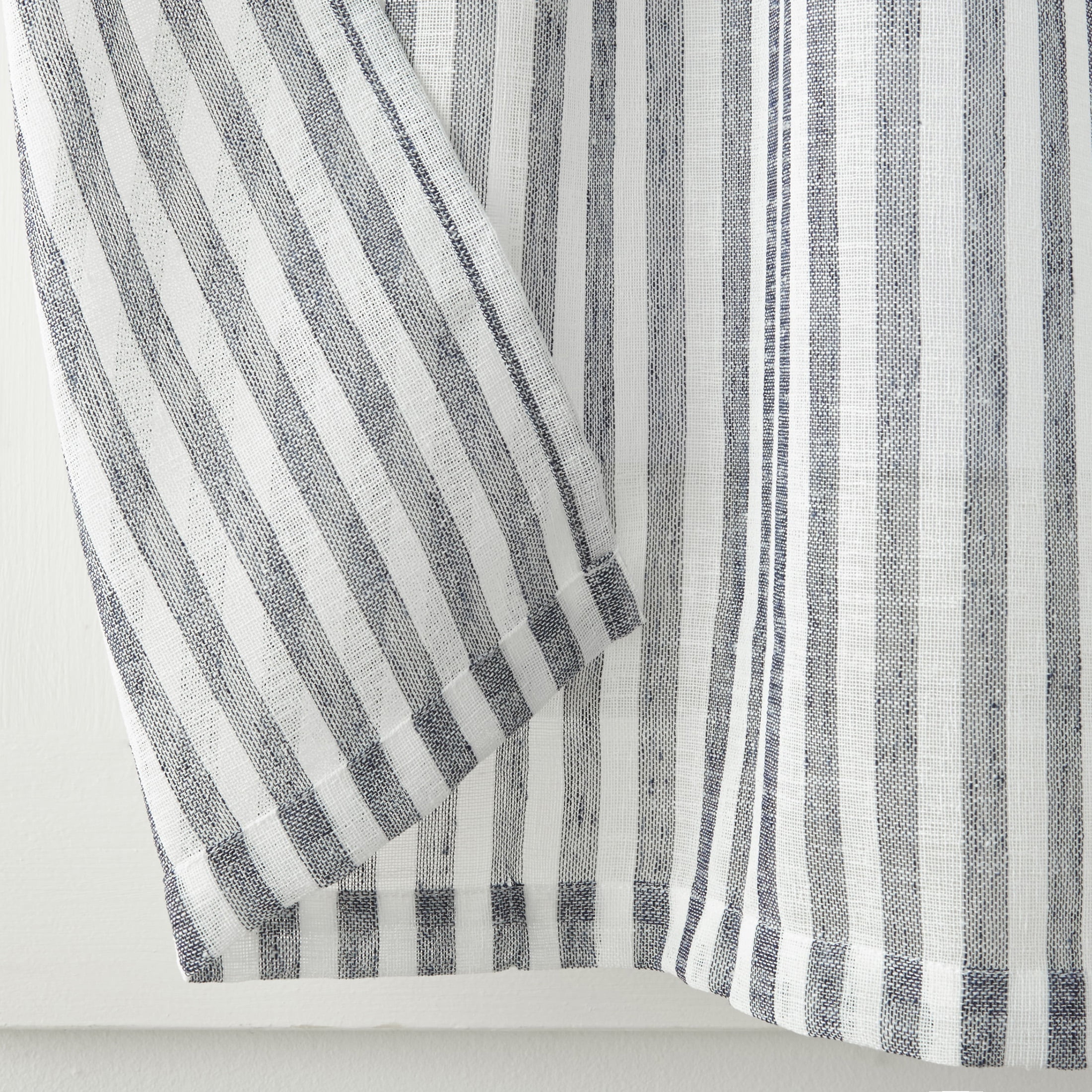 Mainstays Light Filtering Rod Pocket Stripe Curtain Tier and Valance Set, 3pc, 56"x36", Navy