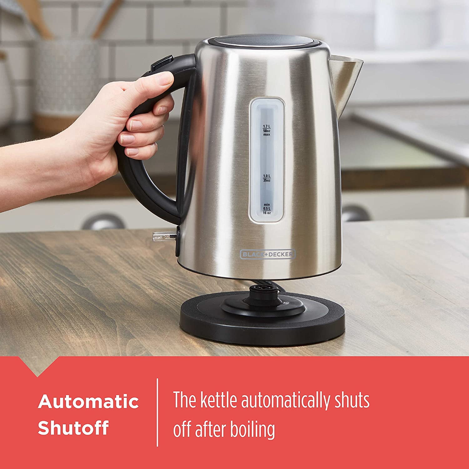 BLACK+DECKER 1.7L Cordless Kettle, Silver, KE2000SD