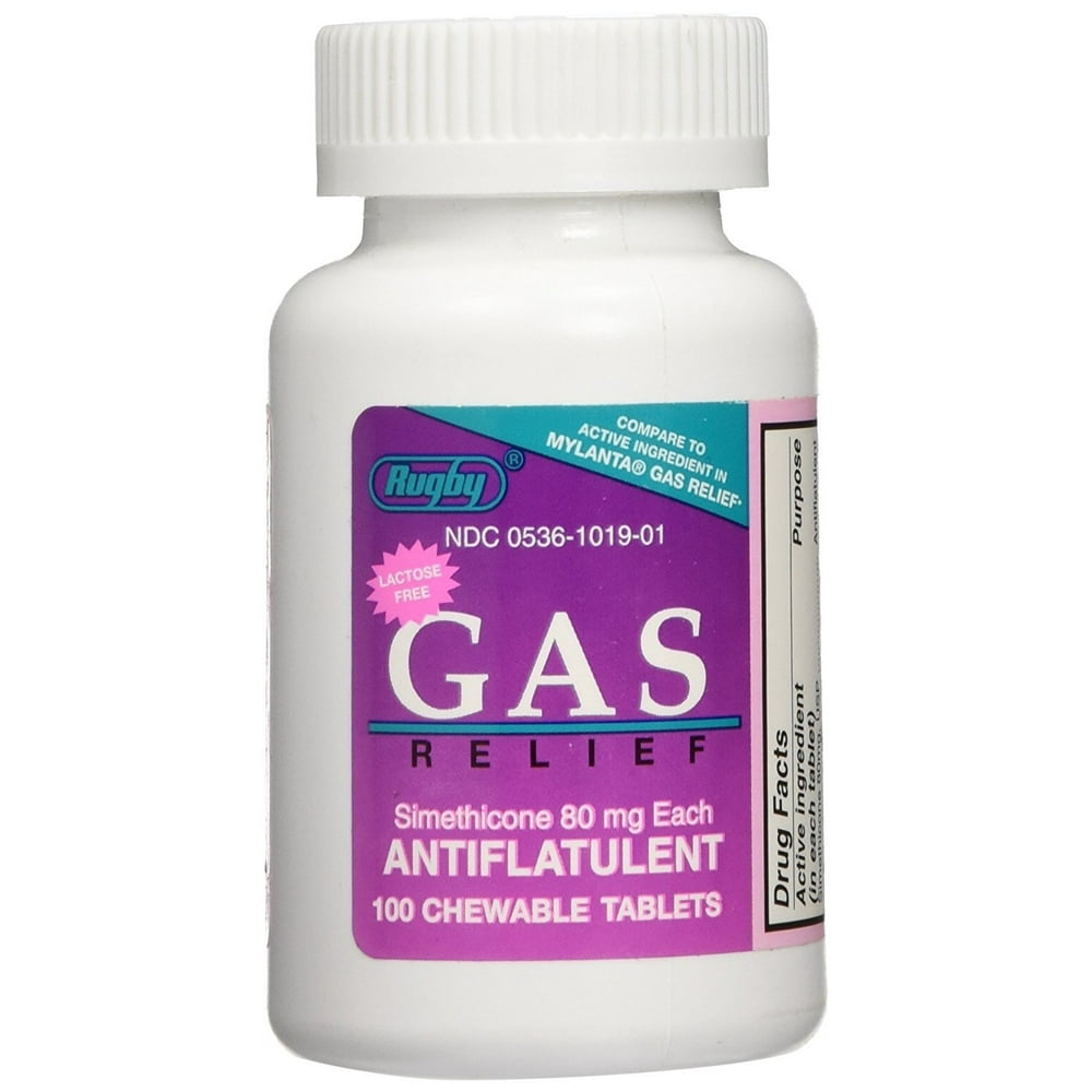 Rugby Gas Relief Chewable Tablets, 80 mg, 100 Count