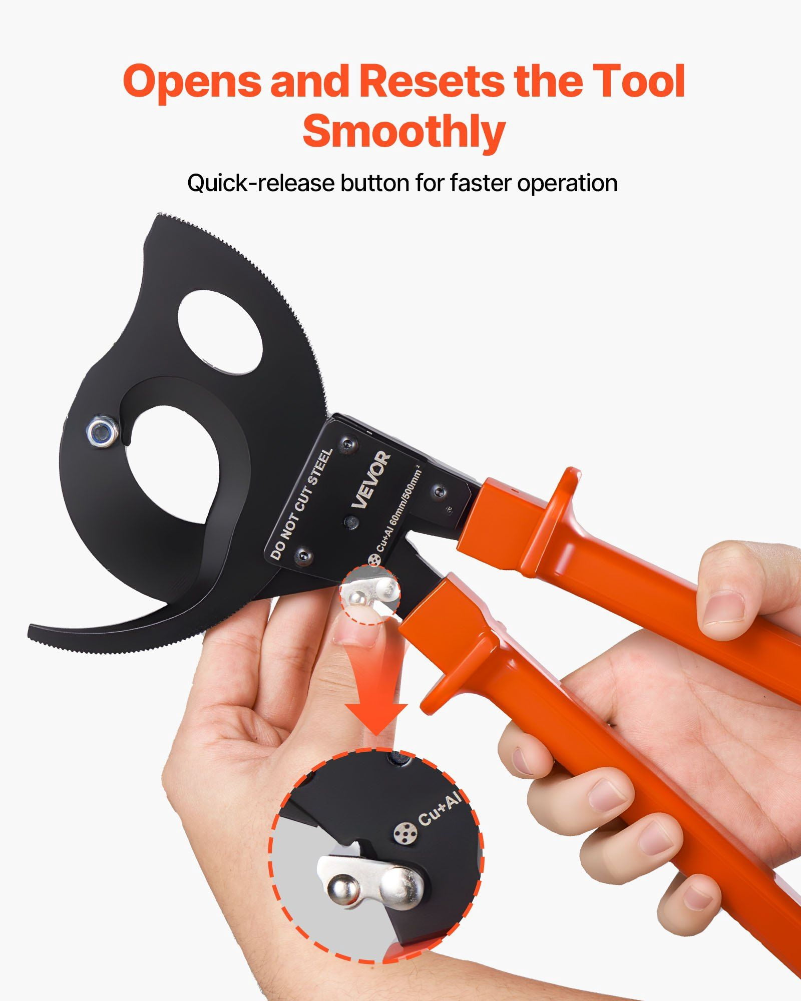 Ratcheting Cable Cutter, Spring Steel Blades with PVC-Coated Handles, Quick-Release Button, Heavy Duty Ratchet Cable Wire Cutter for Cutting Copper & Aluminum Cables Up to 1000 MCM / 500 mm²