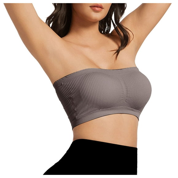 adviicd Plus Size Strapless Bras for Women Tube Top for Women Strapless Slim Fit Crop Tops Going Out Bandeau Shirts Summer Outfits(Dark Gray,XXL)