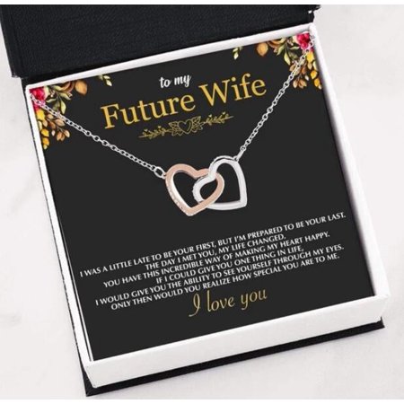 To My Future Wife Interlocking Hearts Necklace - Romantic Gift for Fiancée with Sentimental Message, Silver & Rose Gold Plated Jewellery for Women