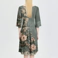 thumbnail image 6 of QIJIE Petite Women Dresses Spring Summer 3/4 Sleeve Holiday Boho Floral Casual Sundress Crew Neck Vacation Midi Dress A-Line Flowy Swing Wedding Guest Dresses with Pockets Army Green 2XL, 6 of 6