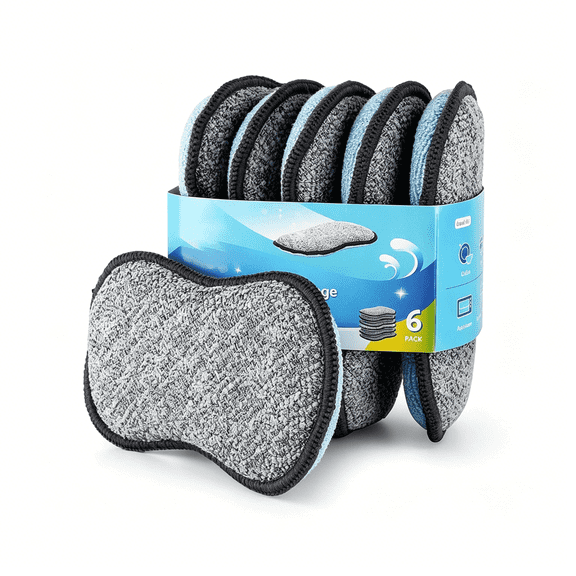 ACDANC Multi-Purpose Sponges Kitchen Non-Scratch Microfiber Sponges for Cleaning,Along with Heavy Duty Scrubbing Power-Reusable Dish Sponge for Dishes,Pots and Pans(6 Pack,Small)