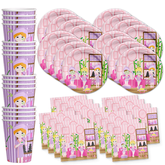 Spa Day Party Supplies for Girls - Kid Spa Party Supplies - Sleepover Party Supplies for Girls - Spa Theme Party Decorations | Tableware Set Includes Plates Napkins and Cups | Kit for 16