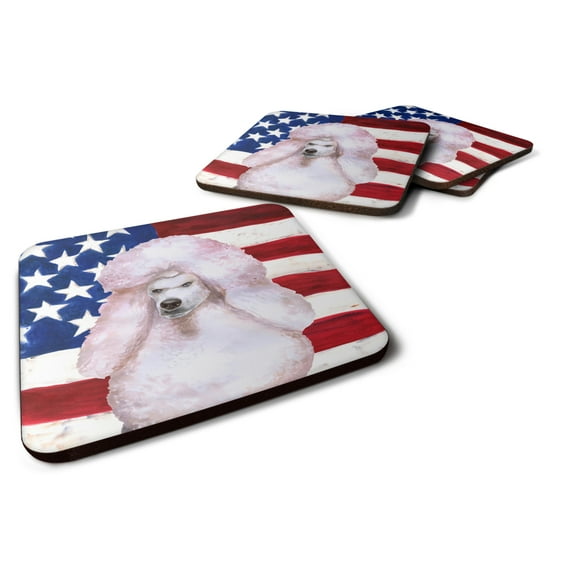 White Standard Poodle Patriotic Foam Coaster Set of 4