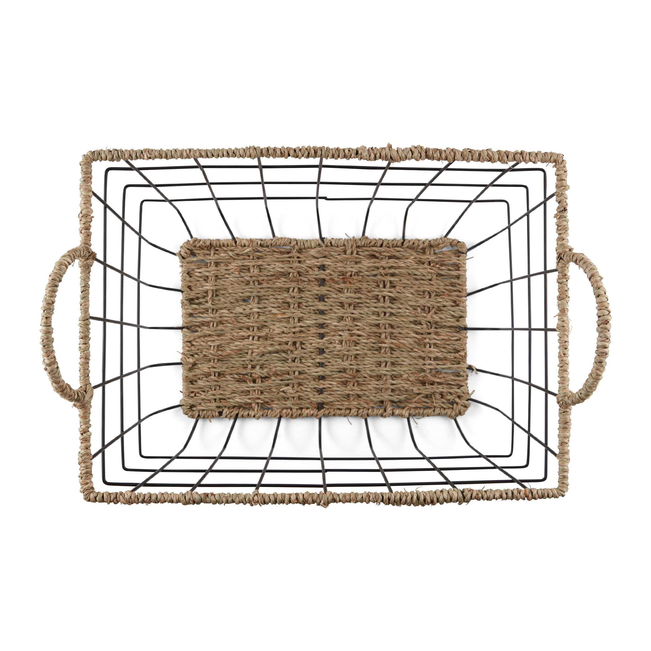 Better Homes & Gardens Natural Living Line Woven Seagrass, Wire Decorative Baskets, Handles, Set of 2