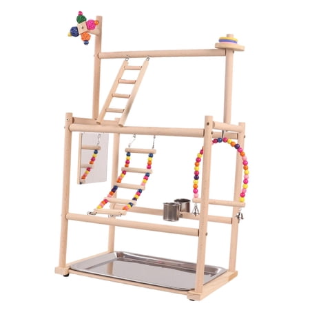 Parrot Playground Bird Playstand Gym Wood Construction with Ladder for Budgerigar Finch Parakeet Exercise