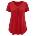 thumbnail image 3 of Plus Size Summer Tops Womens Pleated V Neck Short Sleeve Dressy Casual T-shirts Loose Fit Soft Basic Tees (XL, Red), 3 of 6