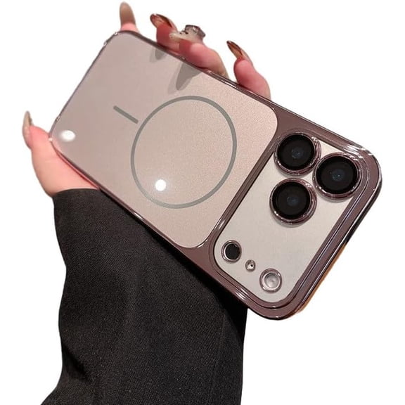 Plating Glass Back Magnetic Phone Case for iPhone, Compatible with (iPhone 16,Pink)