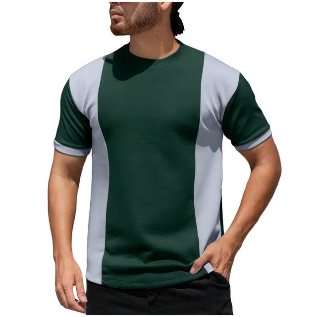 ZVNAΖH Men's Casual T-Shirts Crewneck Contrast Color Shirts Short Sleeve Color Block Tee Tops Soft Knit Summer Tops