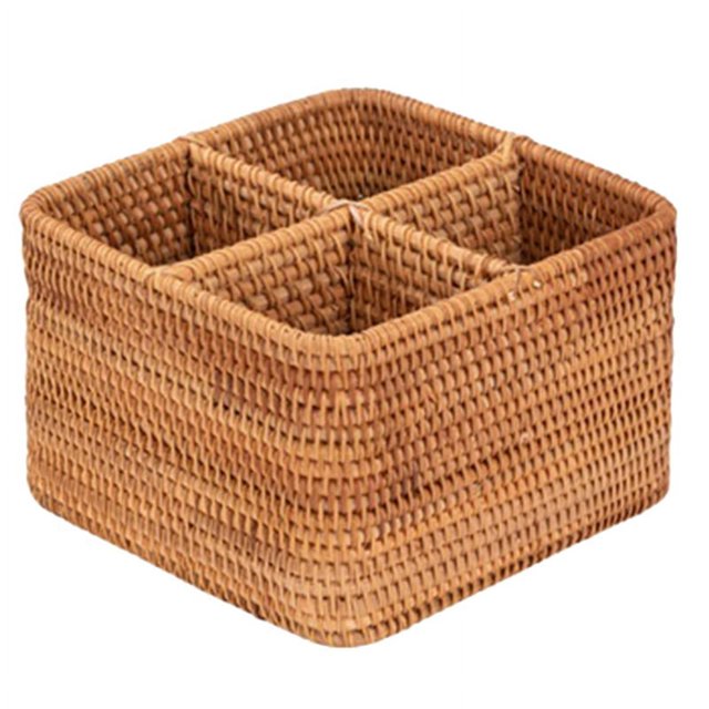 Caja de almacenamiento tejida a mano, cesta para control remoto con asa, caja decorativa para teléfono móvil, caja de almacenamiento cuadrada para oficina en casa
