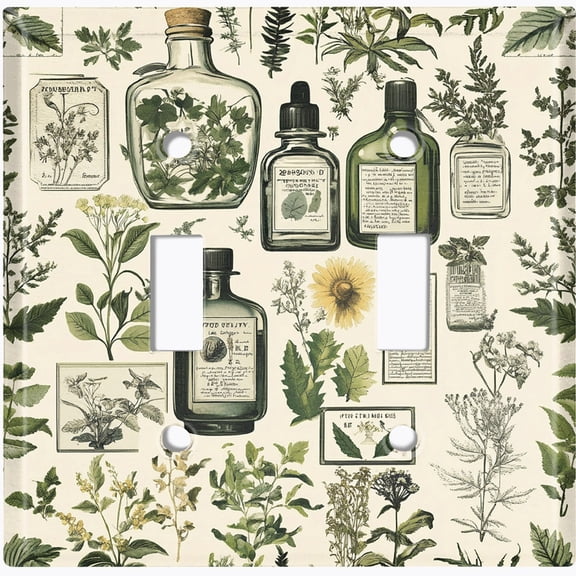 Metal Light Switch Wall Plate Outlet Cover (Printed Image of Rustic Plants - Double Toggle)