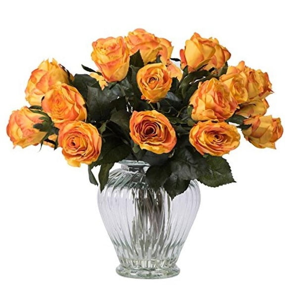 Vickerman 16" Rosier avec 24 Roses Oranges dans un Vase en Verre. -F12185