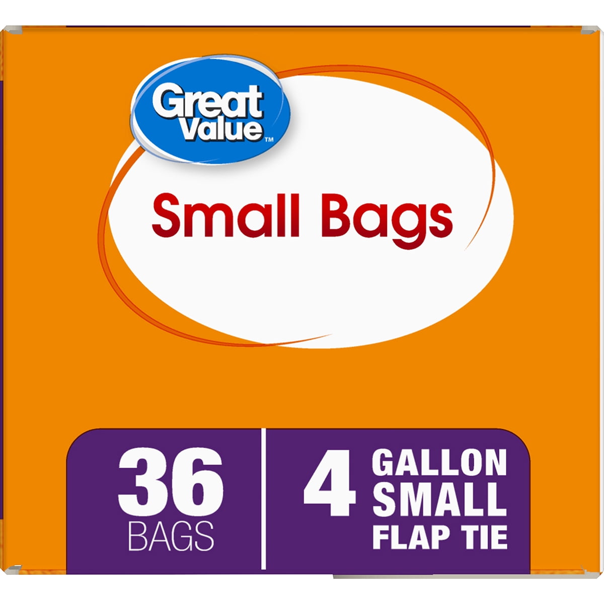 Great Value Small Kitchen Flap Tie Trash Bags, 4 Gallon, 36 Count