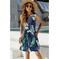 thumbnail image 2 of Maskion Summer Dresses for Women Beach Floral Tshirt Sundress Casual Pockets Boho Tank Dress,Leaf Navy, 2 of 6