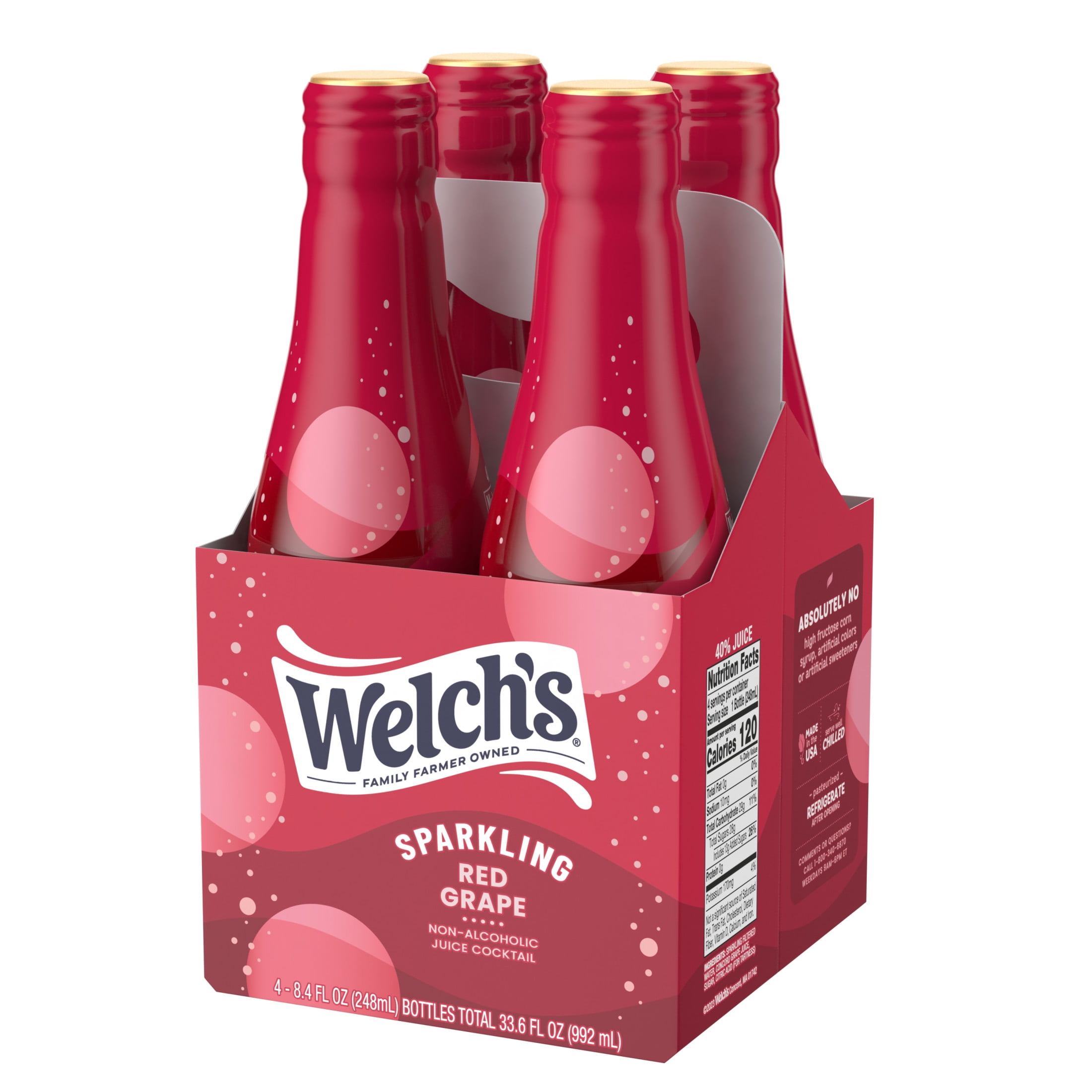 Welch's Non-Alcoholic Sparkling Juice Cocktail, Red Grape, 8.4 fl oz Bottle 4 Pack