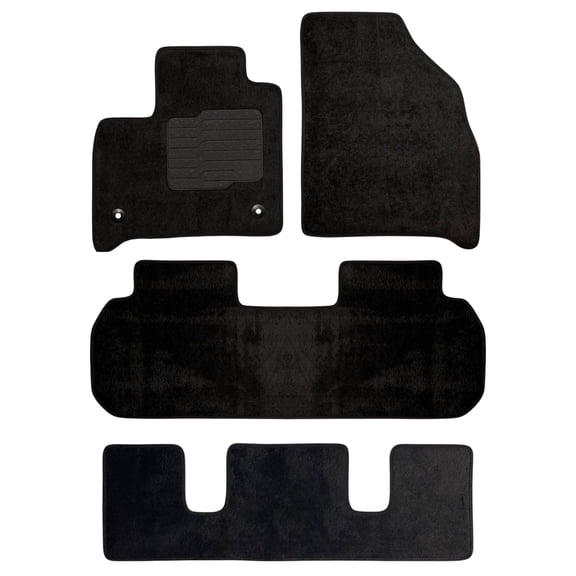 Carpet Floor Mats for 2018 to 2024 Chevrolet Traverse with Driver Heel Pad and Safety Locks, Front, Rear and 3rd Row Seat, Black - ecoMats