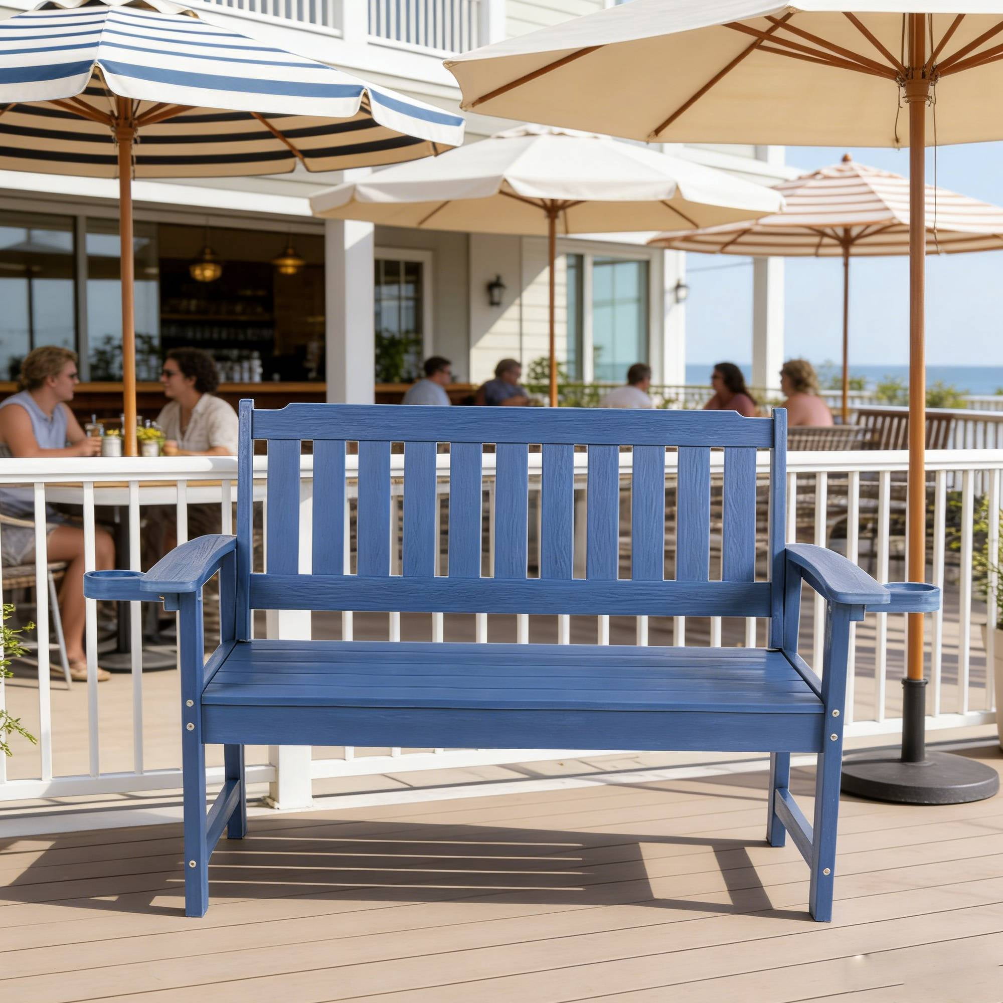 Weather Resistant Garden Bench, Public Rest Long Chair for Patio Porch Park Backyard Outdoor Leisure Area, Dark Brown