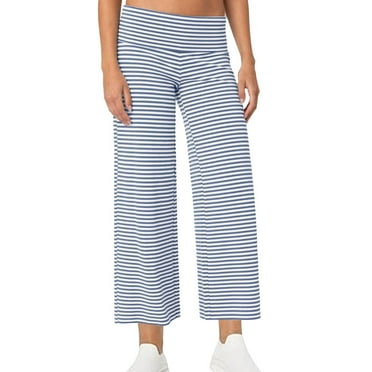 Posijego Women's High Waist Pajama Pants Striped Sleep Pants for Women Casual Lounge Wide Leg Pj Pants