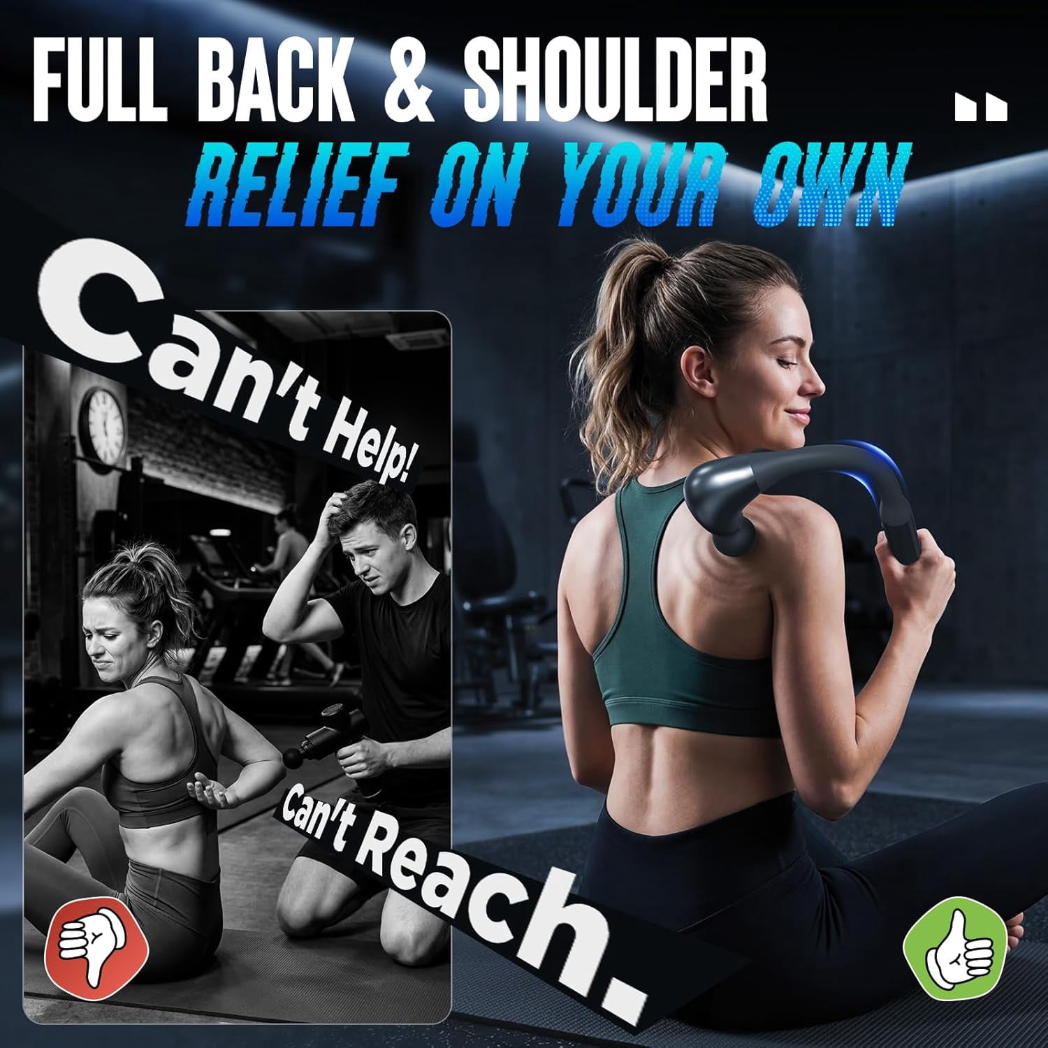 Deep Tissue Massage Gun with Extension Handle 10mm Percussion Muscle Massager for Neck Shoulders Back Legs Portable Pain Relief Device