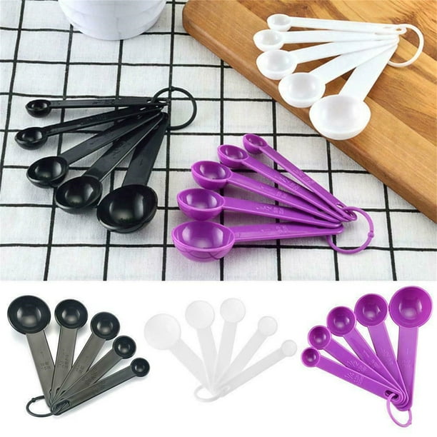 Juego de 5 Cucharas Medidoras Apilables de Plástico, Utensilios Fáciles de Limpiar, Herramienta Versátil para Hornear, Ideal para Cocinar, Esencial para La Cocina Del Hogar, Colores Negro, B