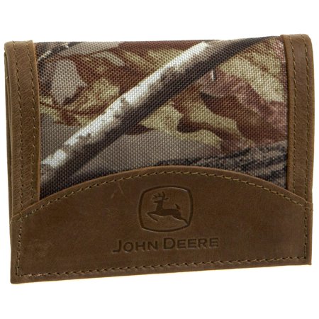 John Deere Men's Passcase Wallet - Pebbled Leather With Logo Patch