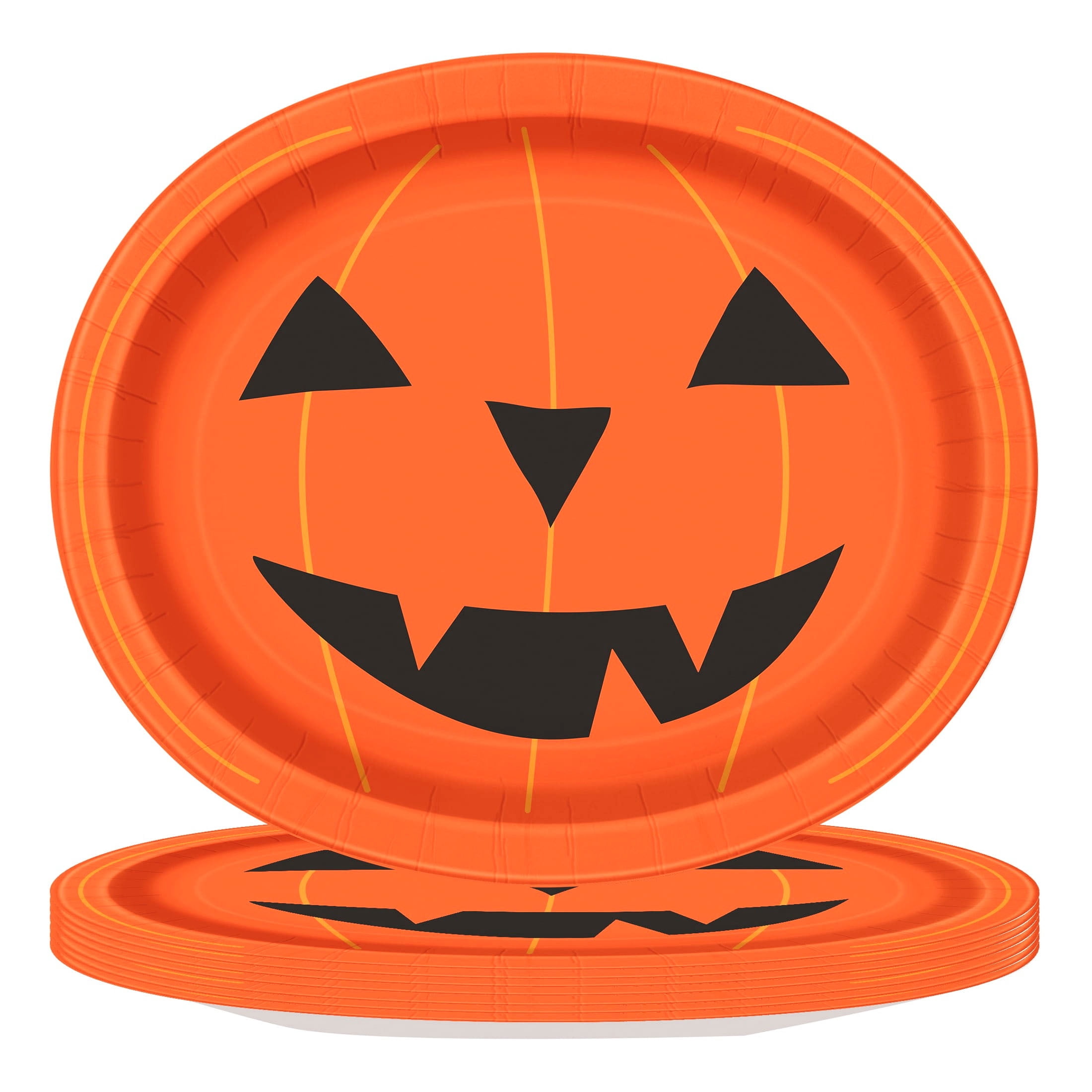 Jack-o'-Lantern Oval Disposable Paper Plates, Multicolor, 12" x 10", 8 Count, Halloween by Way To Celebrate
