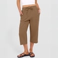 thumbnail image 6 of HKYNLAG Womens Capri Pants Cotton Linen Drawstring Elastic Waisted Casual Cropped Trousers with Pockets Brown L, 6 of 6