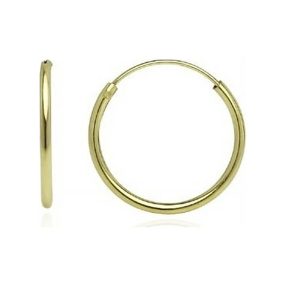 Gold Tone over Sterling Silver 1.2mm Endless Hoop Earrings, 14mm