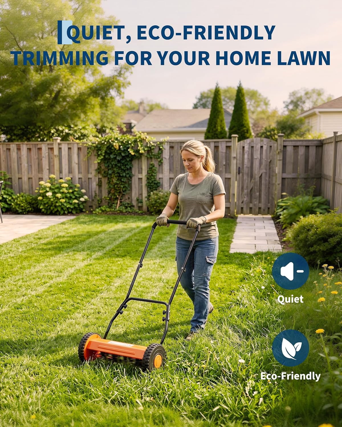 14in Push Reel Lawn Mower 5-Blade Manual Walk-Behind Mower Adjustable Cutting Height Compact Quiet for Small Yards and Easy Lawn Care