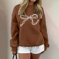 thumbnail image 2 of Sweaters For Women Bow Graphic Oversized Pullover Crewneck Sweatshirts Fall Fashion Tops Polyester Brown Size S-2Xl Oversized Sweaters For Women, 2 of 5