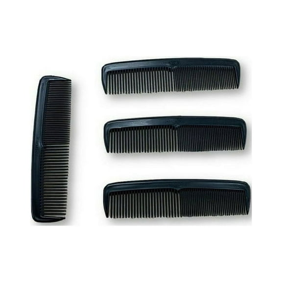 5" Heavy Duty Pocket Comb, Unbreakable, Black, Pack of 4 .