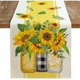 thumbnail image 1 of Camino de mesa de verano, jarrón de girasol amarillo brillante, diseño de rayas de granja de temporada, arpillera, decoración de mesa de comedor para cocina interior, aniversario, para fiesta en casa, 1 of 3