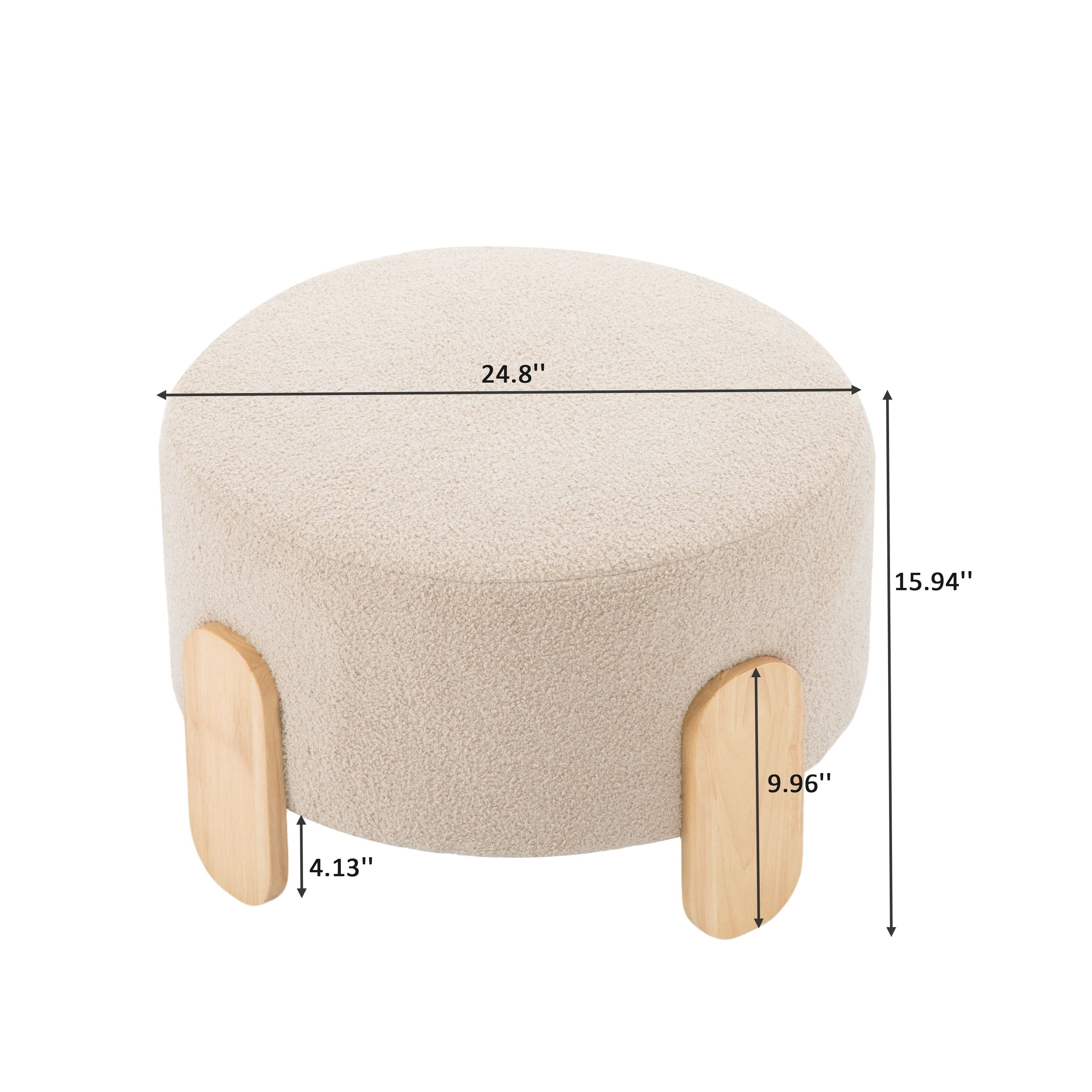 Gewnee 24.8”Round Ottoman,Teddy Fur Cushioned Stool,Solid Wood Legs,Home Office Multi-Functional Leisure Ottoman.(Beige)
