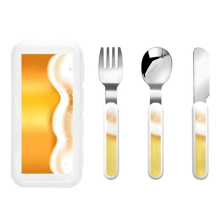 

Cauagu Golden Beer Print 3-Pieces Toddler Cutlery Set Kids Silverware Set with Spoons Forks & Knife Stainless Steel Utensils for Kids Dishwasher Safe