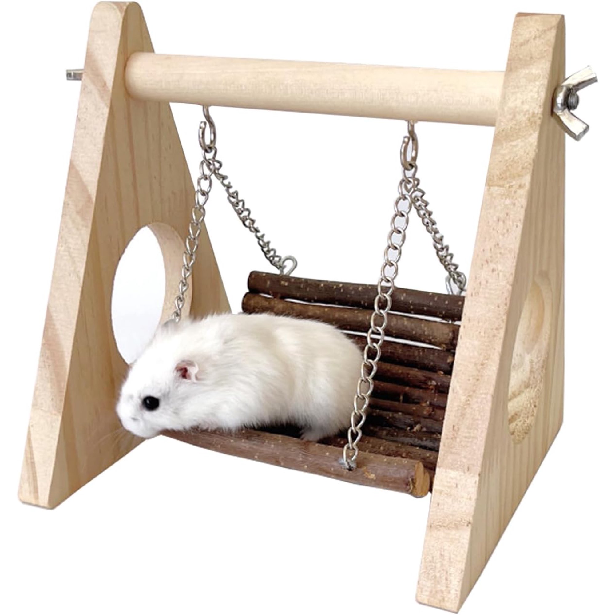 Wooden Hanging Swing Hammock – Hideout & Chew Toy for Hamsters, Gerbils, Rats & Dwarf Hamsters