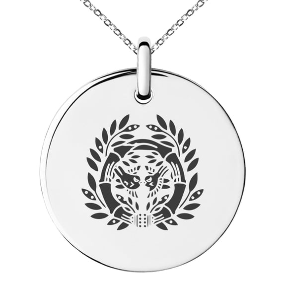 Tioneer Stainless Steel Date Masamune Samurai Crest Engraved Small Medallion Circle Charm Pendant Necklace