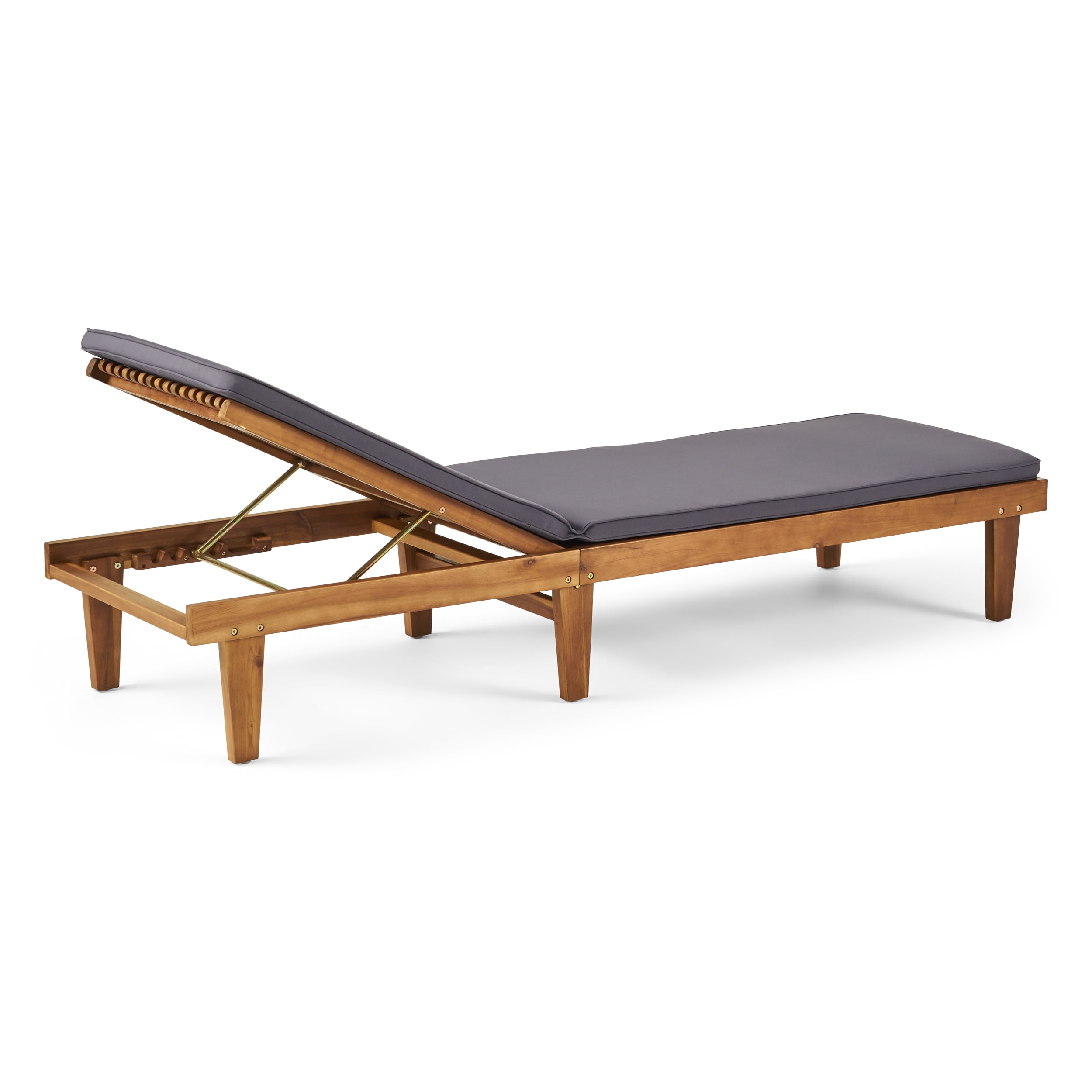 Maddison Outdoor Acacia Wood Chaise Lounge and Cushion Set, Teak and Dark Gray